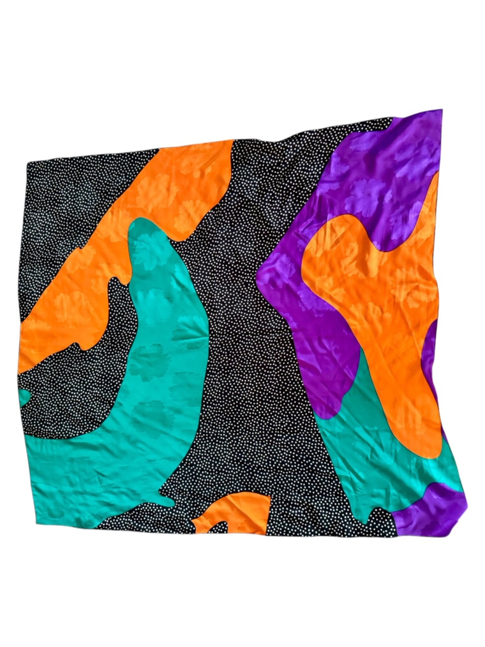 Vtg 80s Colorful Polka Dot Abstract 100% Silk Art To Wear Scarf 46x42 - Picture 3 of 3
